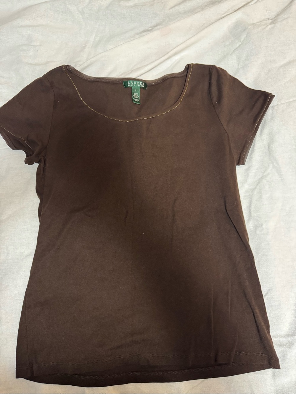 Ralph Lauren Women's Chocolate Brown Scoop Neck Short Sleeve Tee